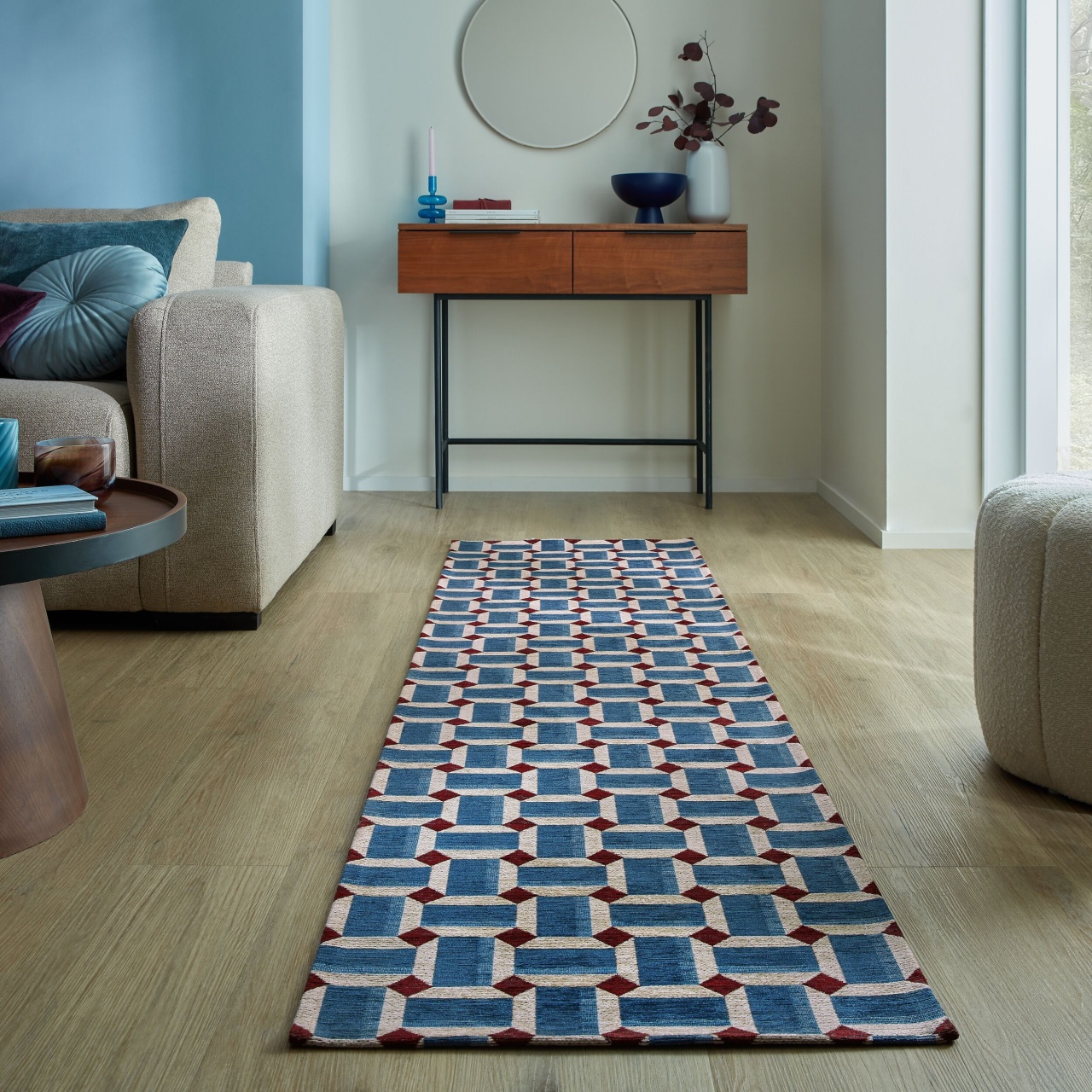 Covor traversa Manhattan Lennox Geo Albastru 60X230 cm, Flair Rugs