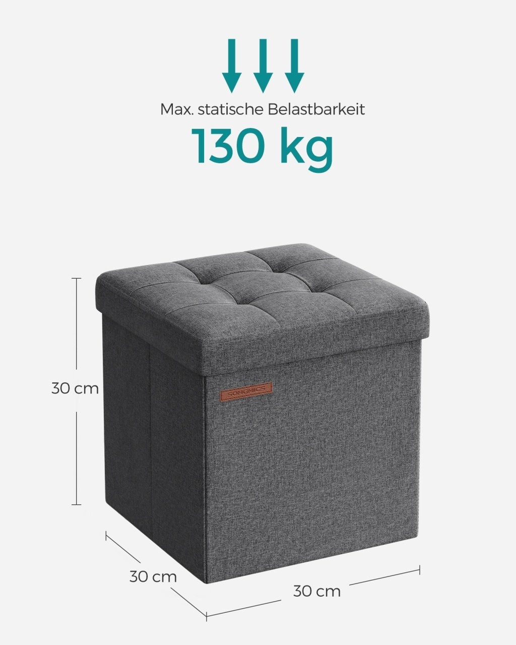 Cufar depozitare Ottoman Songmics Gri 30x30x30 cm - 4 | YEO