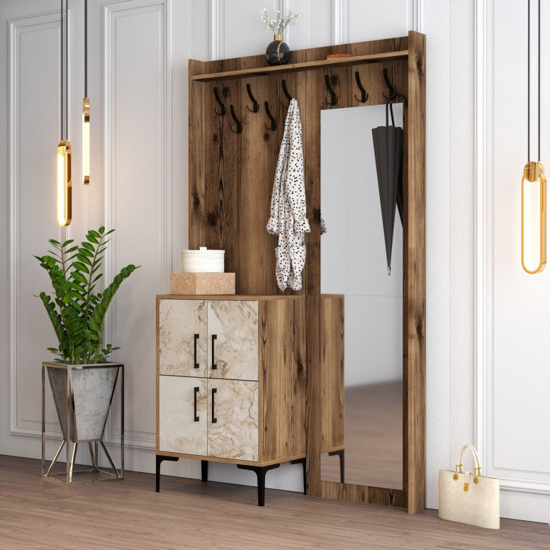 Cuier pentru Hol Berlin BC - Walnut, Alb Marble - 1 | YEO