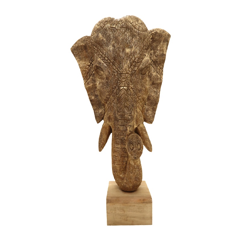 Decoratiune de masa Zap elefant aurie din lemn de mango 31x13x61 cm