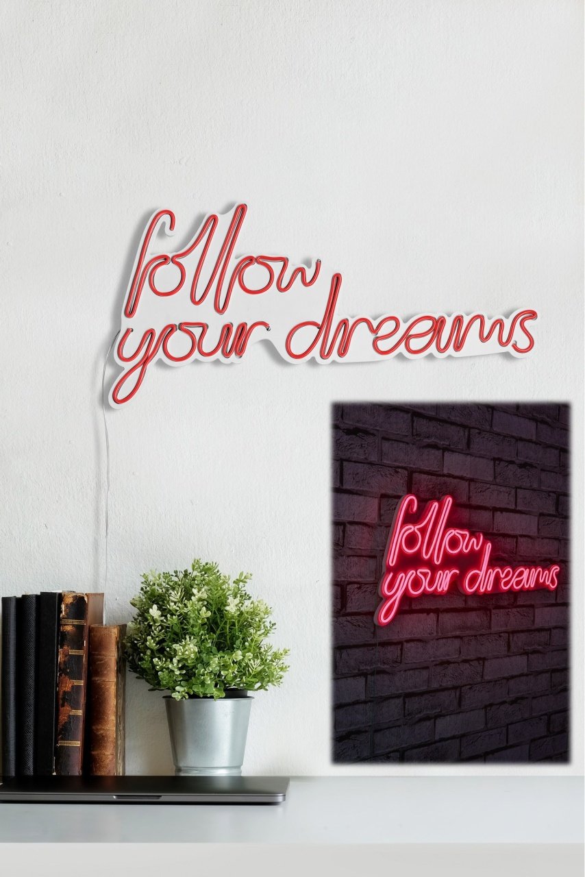 Decoratiune luminoasa LED de perete Follow Your Dreams Rosu 60x32x2 cm - 2 | YEO