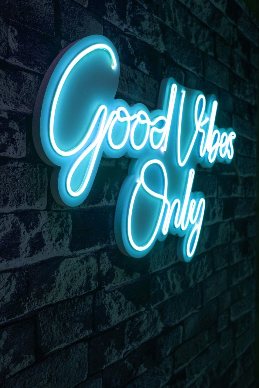 Decoratiune luminoasa LED de perete Good Vibes Only 2 Albastru 37x62x2 cm - 1 | YEO