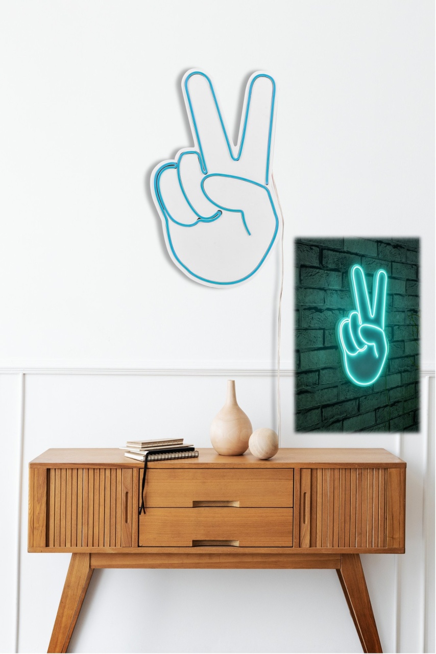 Decoratiune luminoasa LED de perete Victory Sign Albastru 29x44x2 cm - 2 | YEO