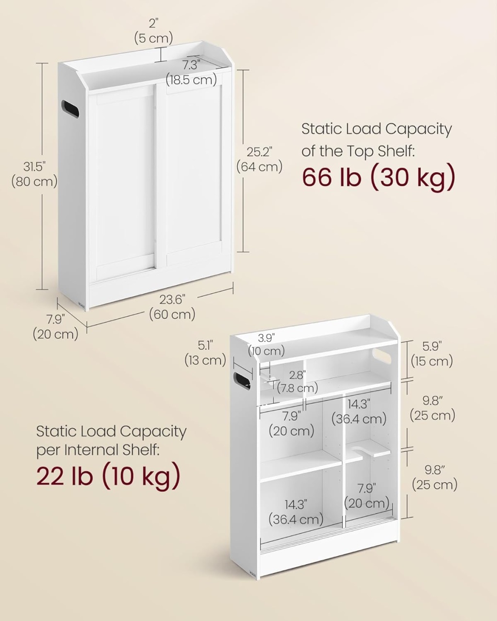 Dulap baie Vasagle Alb 60x20x80 cm - 1 | YEO