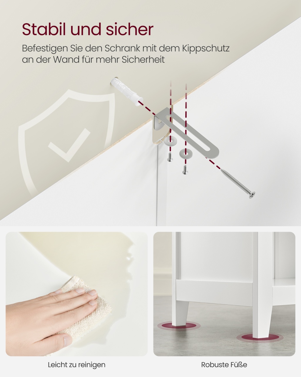 Dulap baie Vasagle, BBC545W02, Alb, 30 x 60 x 80 cm