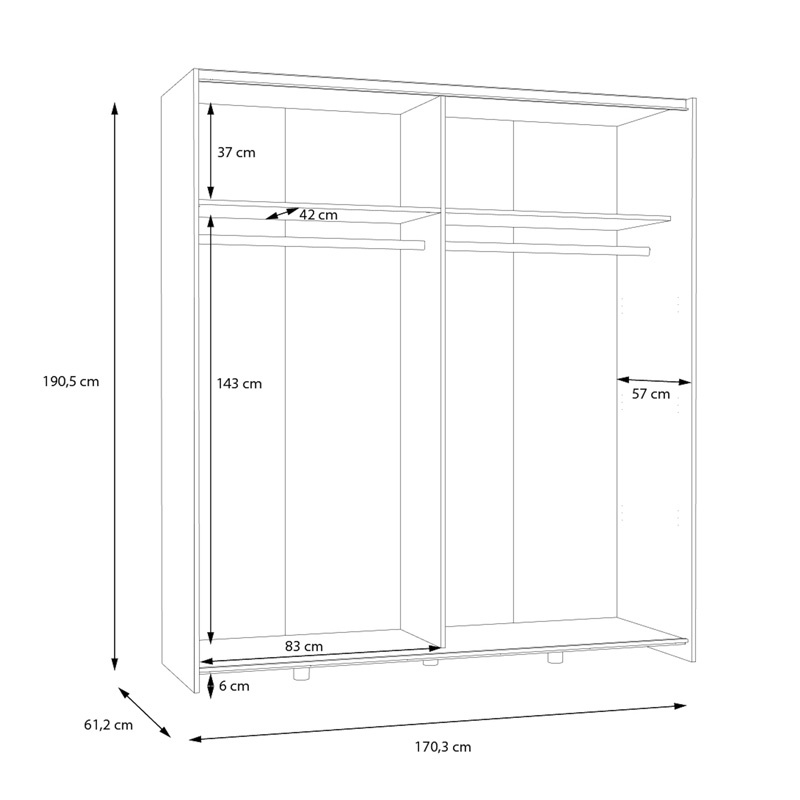 Dulap cu 2 usi Noez I Alb 170.5x61x190.5 cm