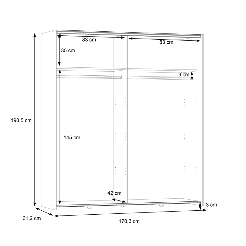 Dulap dormitor Noez Pako World Stejar 170.5x61x190.5 cm