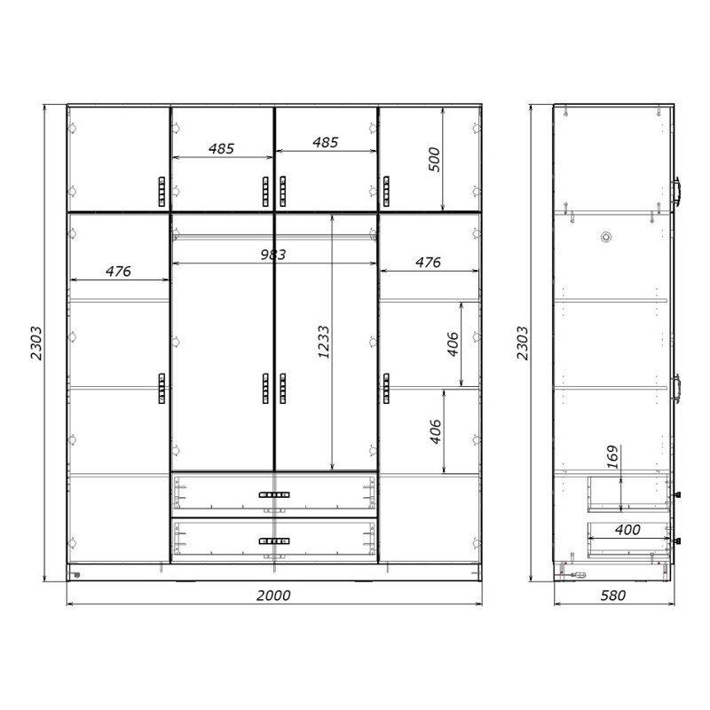 Dulap dormitor Royal Pako World Alb 200x58x230 cm