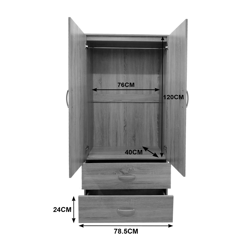 Dulap haine cu 2 usi cu sertare Lego Maro inchis 80x42x180 cm