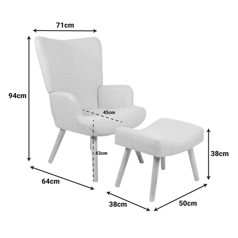 Fotoliu cu suport picioare Gerlina Gri inchis 71x64x94 cm