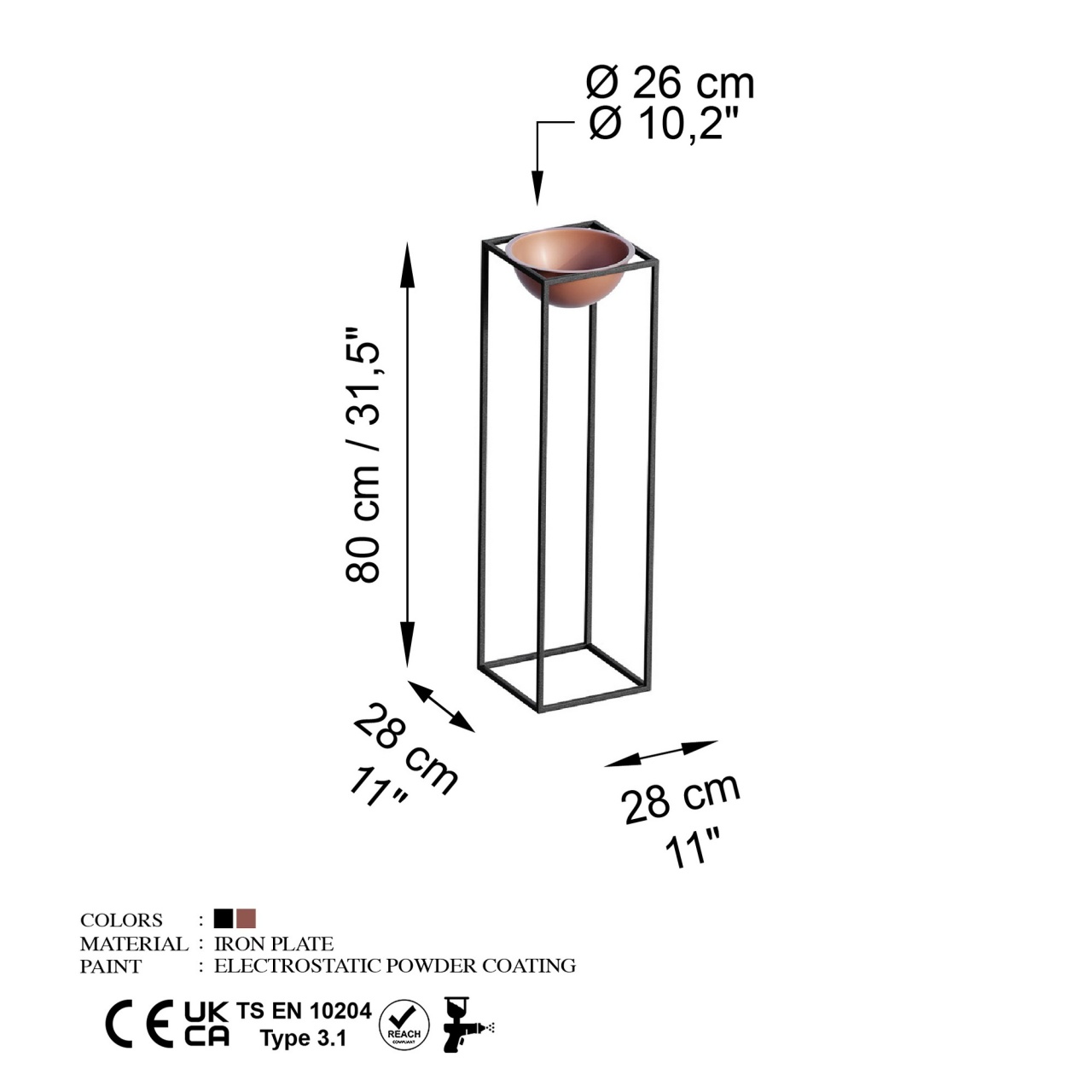 Ghiveci decorativ GED020B Cupru 28x80x28 cm