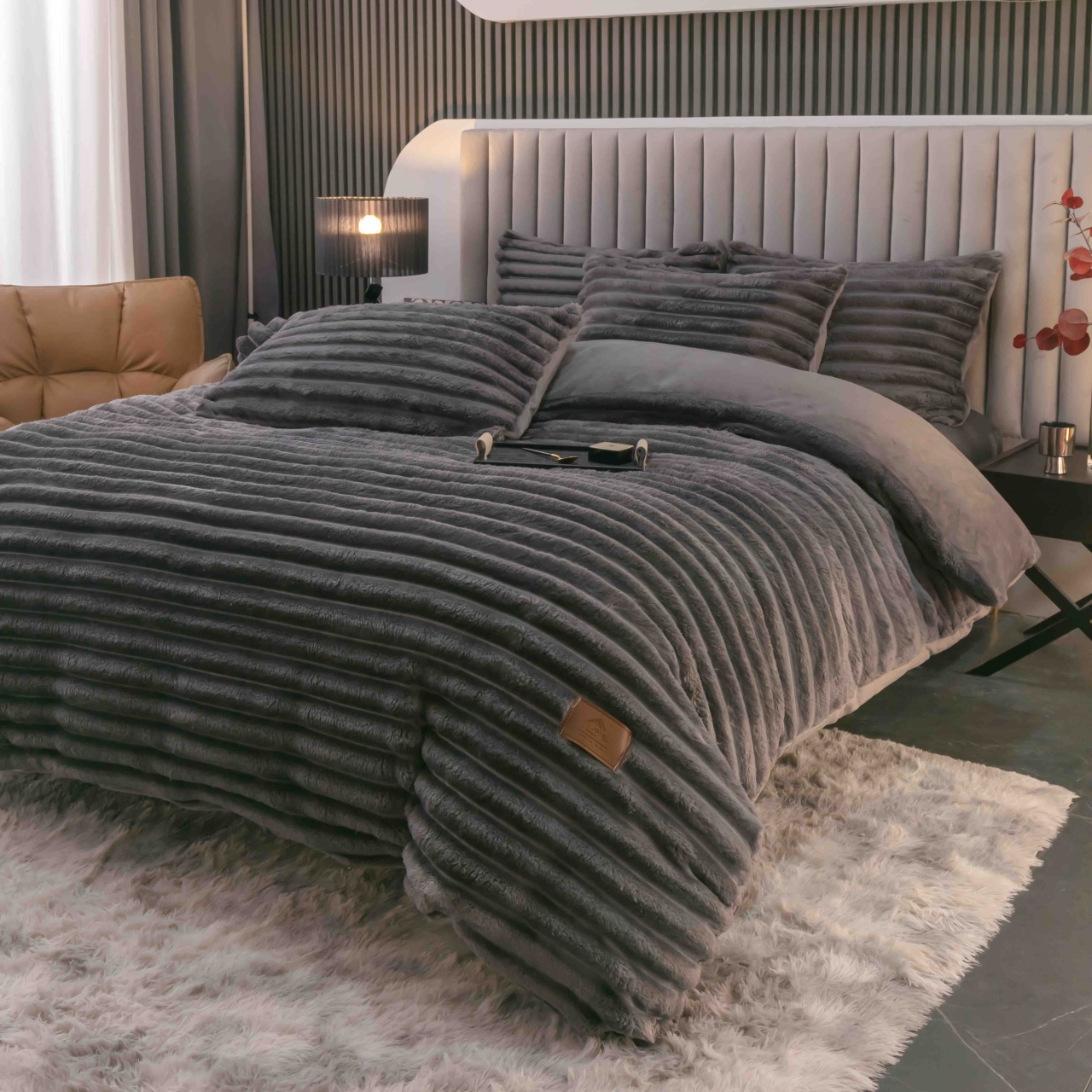 Lenjerie cocolino cu elastic 180x200 Liny V1 Antracit (Cocolino) - 2 | YEO