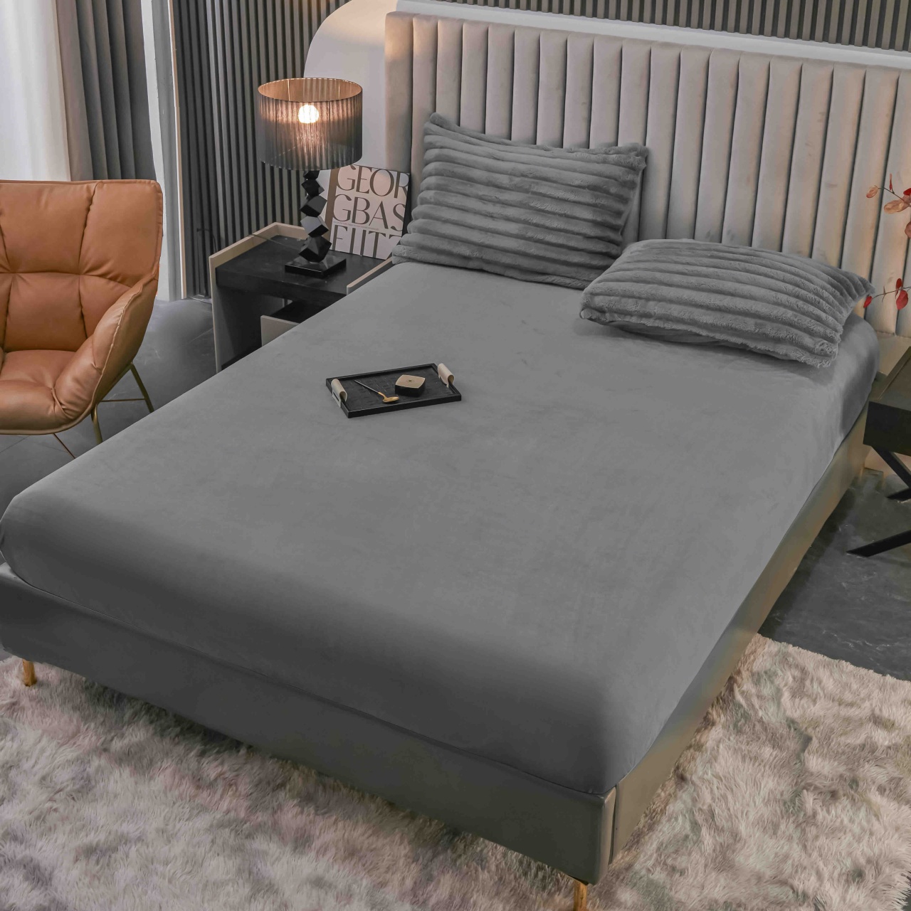 Lenjerie cocolino cu Elastic 180x200 Liny V6 Gri deschis (Cocolino)