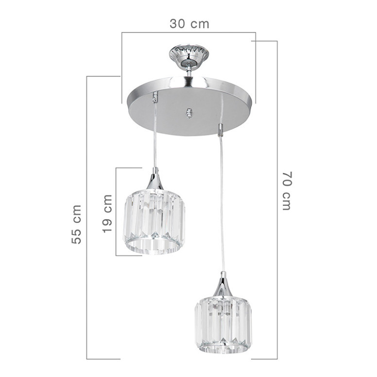 Lustra cu doua lumini PWL-1025, E27 crom-sticla, 30x70 cm - 2 | YEO