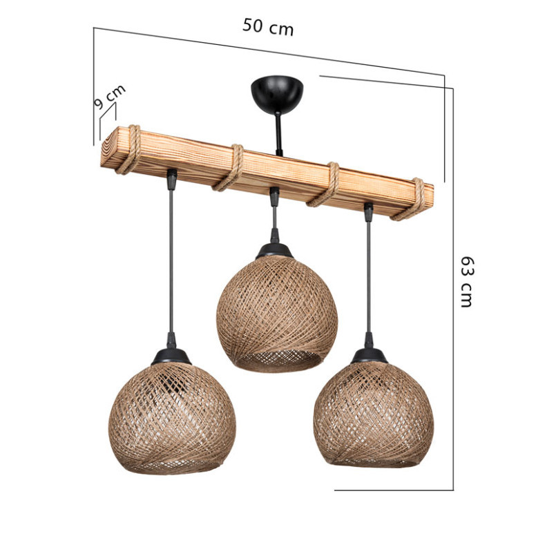 Lustra cu trei lumini PWL-1120, E27 nuc-bej 50x18x63 cm - 2 | YEO