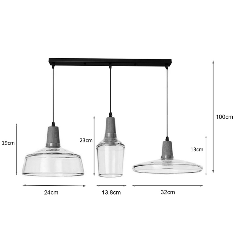 Lustra Somele cu trei lumini metal transparent si sticla 73.8x73.8x100 cm