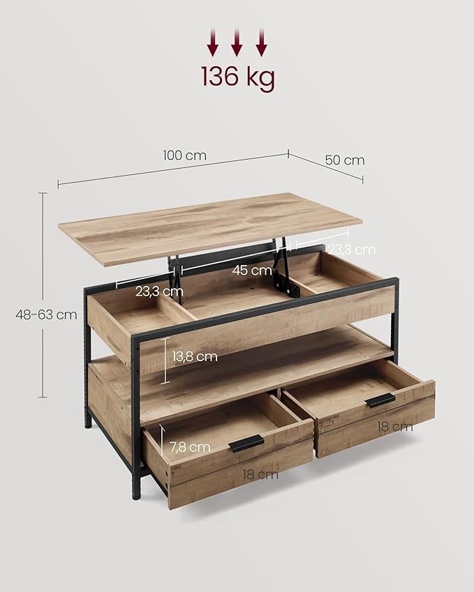 Masuta de cafea extensibila Vasagle Maro 100x50x48 cm - 2 | YEO