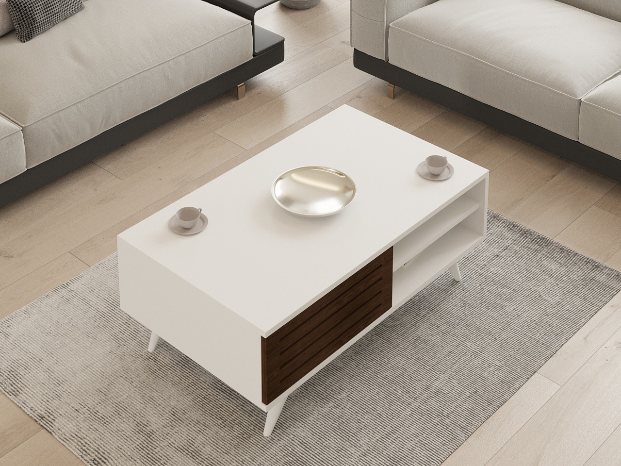 Masuta de Cafea Grande - Walnut, Alb - 1 | YEO