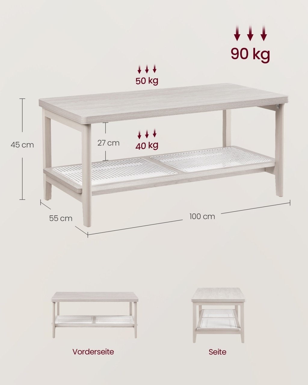 Masuta de cafea Vasagle Bej 100x55x45 cm - 4 | YEO