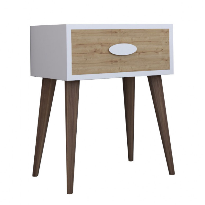 Noptiera Labow Walnut-Alb 45x30x57.5 cm