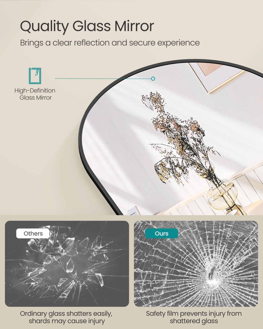 Oglinda de podea Negru Songmics 160x50x1.3 cm - 1 | YEO