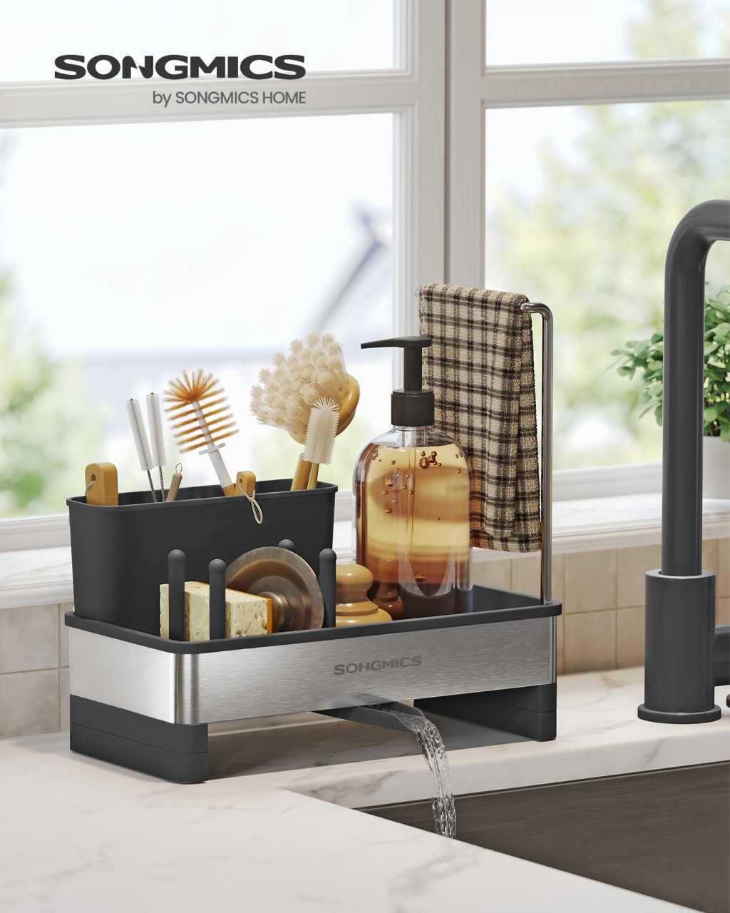 Organizator bucatarie, Paxton, Songmics, Negru, 24.7x12.7x23 cm - 2