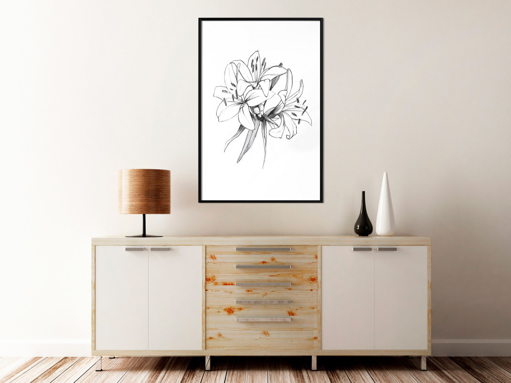 Poster - Sketch of Lillies, cu Ramă neagră, 20x30 cm - 1 | YEO