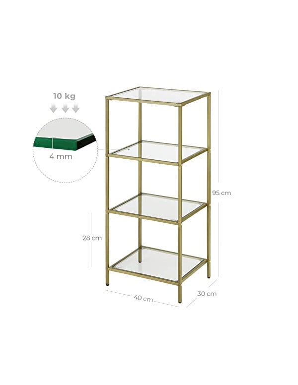 Raft cu 4 niveluri, Vasagle, Sticla securizata, LGT28G, Auriu - 2 | YEO