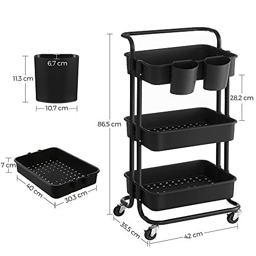Raft depozitare cu roti, Songmics, Negru, 41.6x33.5x86.3 cm