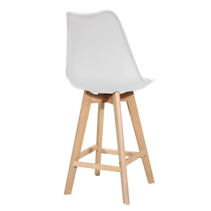 Scaun bar Gaston alb plastic PP si piele ecologica PU cu picioare din lemn natural 56x48.5x104 cm - 1 | YEO