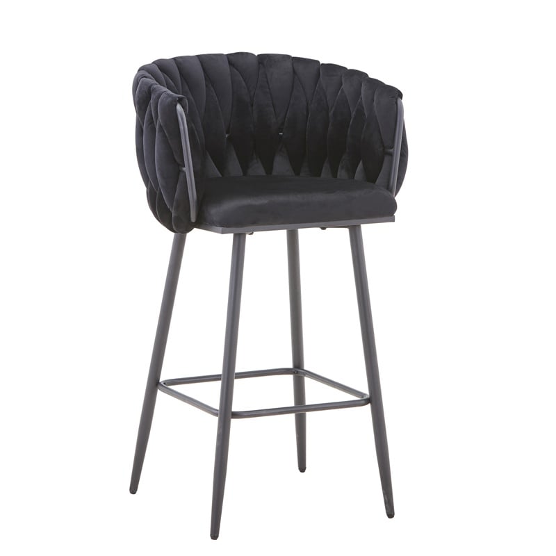 Scaun bar Vivian catifea neagra picior metal negru 57x50x100 cm