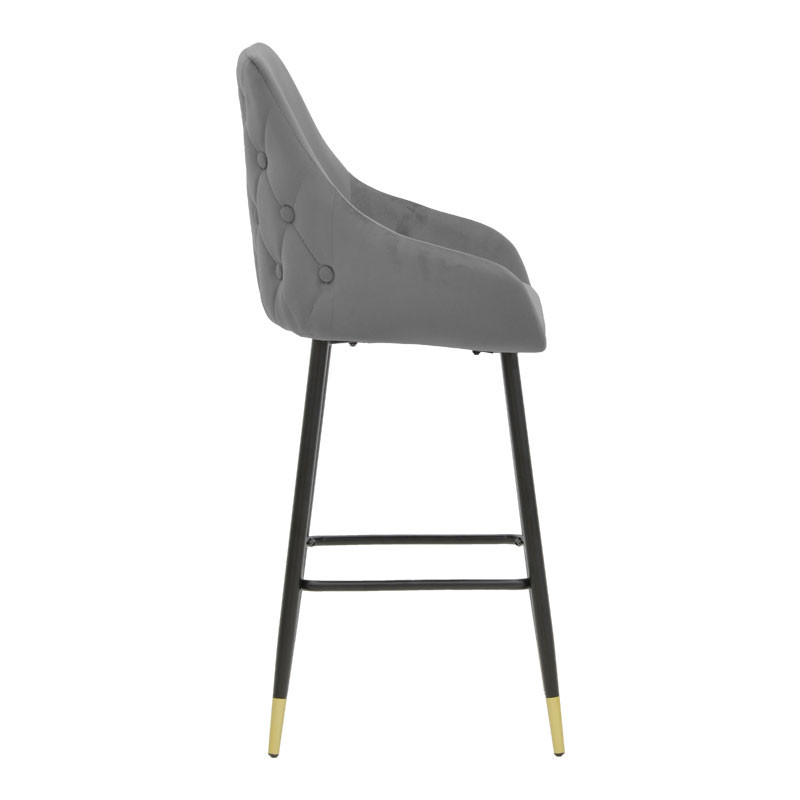 Scaun de bar Lithe picioare metal auriu negru - gri catifea 47x44x98cm - 2 | YEO