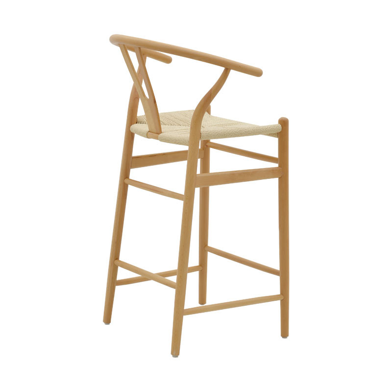 Scaun de bar Wishbone lemn de fag, culoare lemn natural- funie culoare lemn naturala 53x54x107cm - 1 | YEO