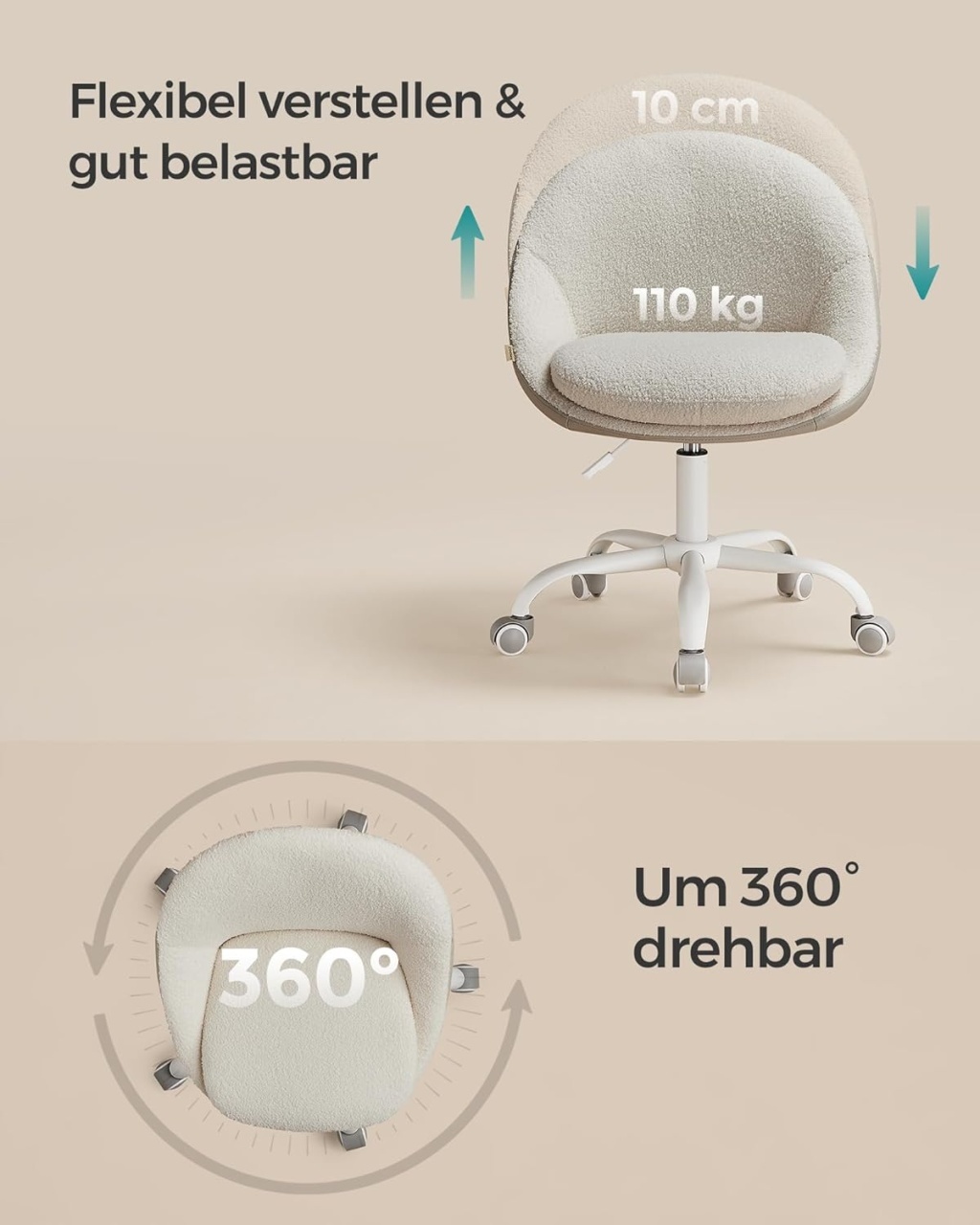 Scaun de birou boucle Cappuccino Songmics 56x60x93.3 cm (Copy 1)