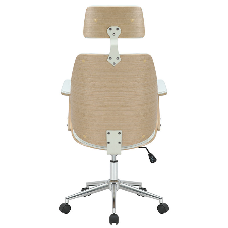 Scaun de birou manager Fern piele ecologica alb - natural lemn - 1 | YEO