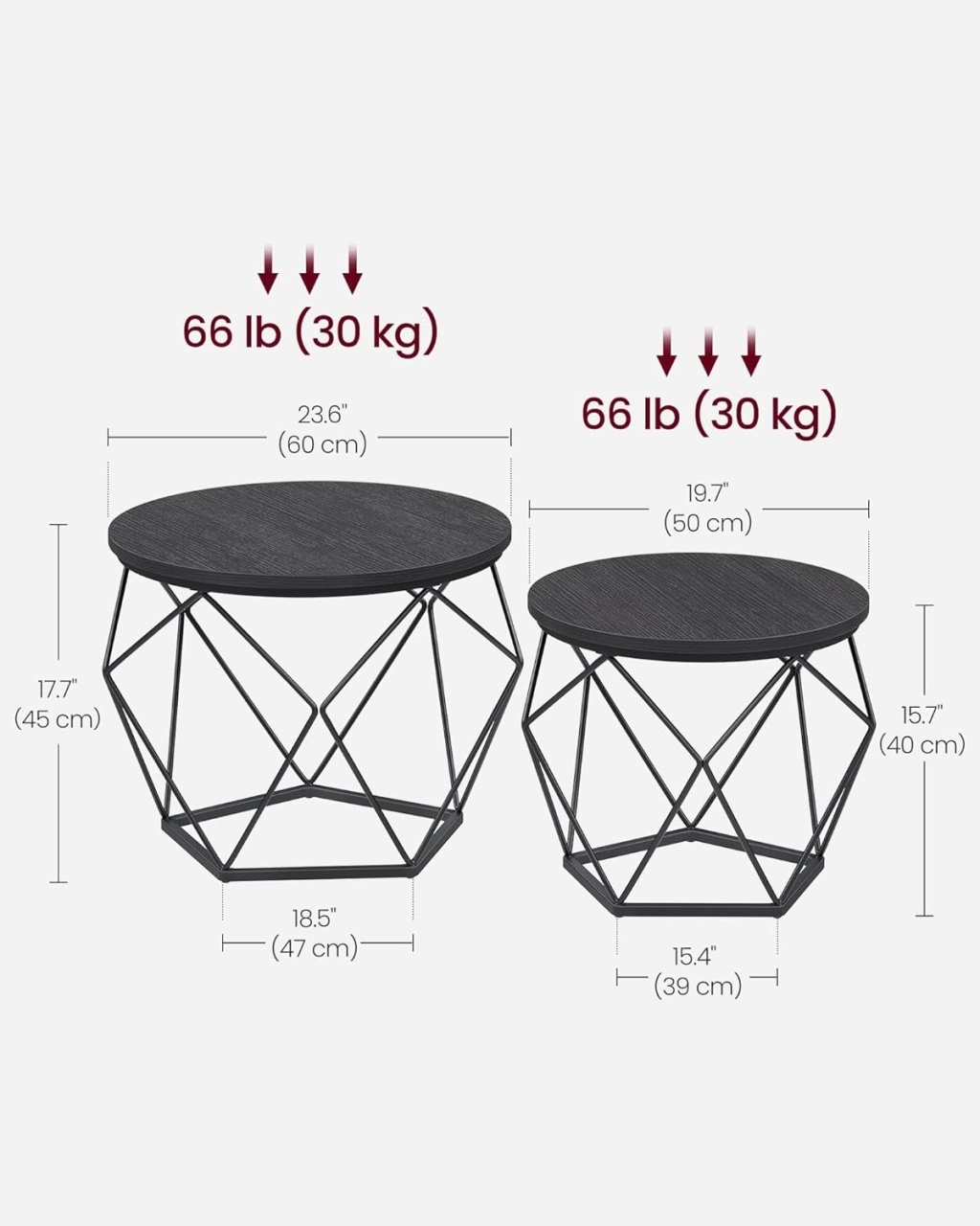 Set 2 masute de cafea Vasagle Gri inchis 60x60x45 cm - 2 | YEO