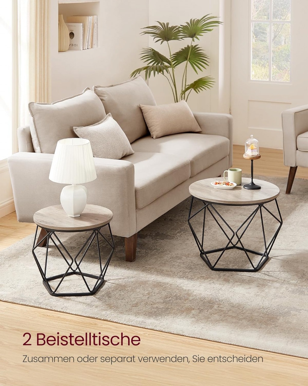 Set 2 masute laterale, Vasagle, Gri-Negru, 50x50x40 cm - 3 | YEO