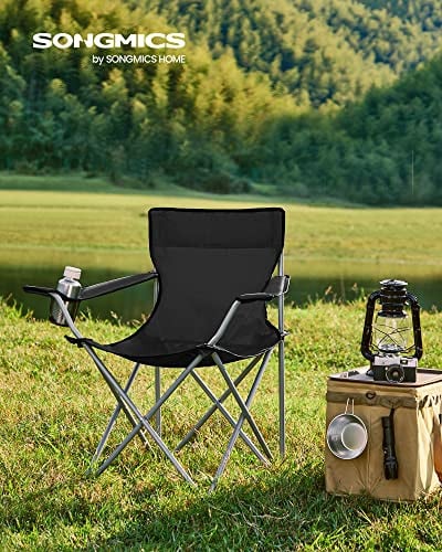 Set 2 scaune camping pliabil, Songmics, Negru, 84x52x81 cm