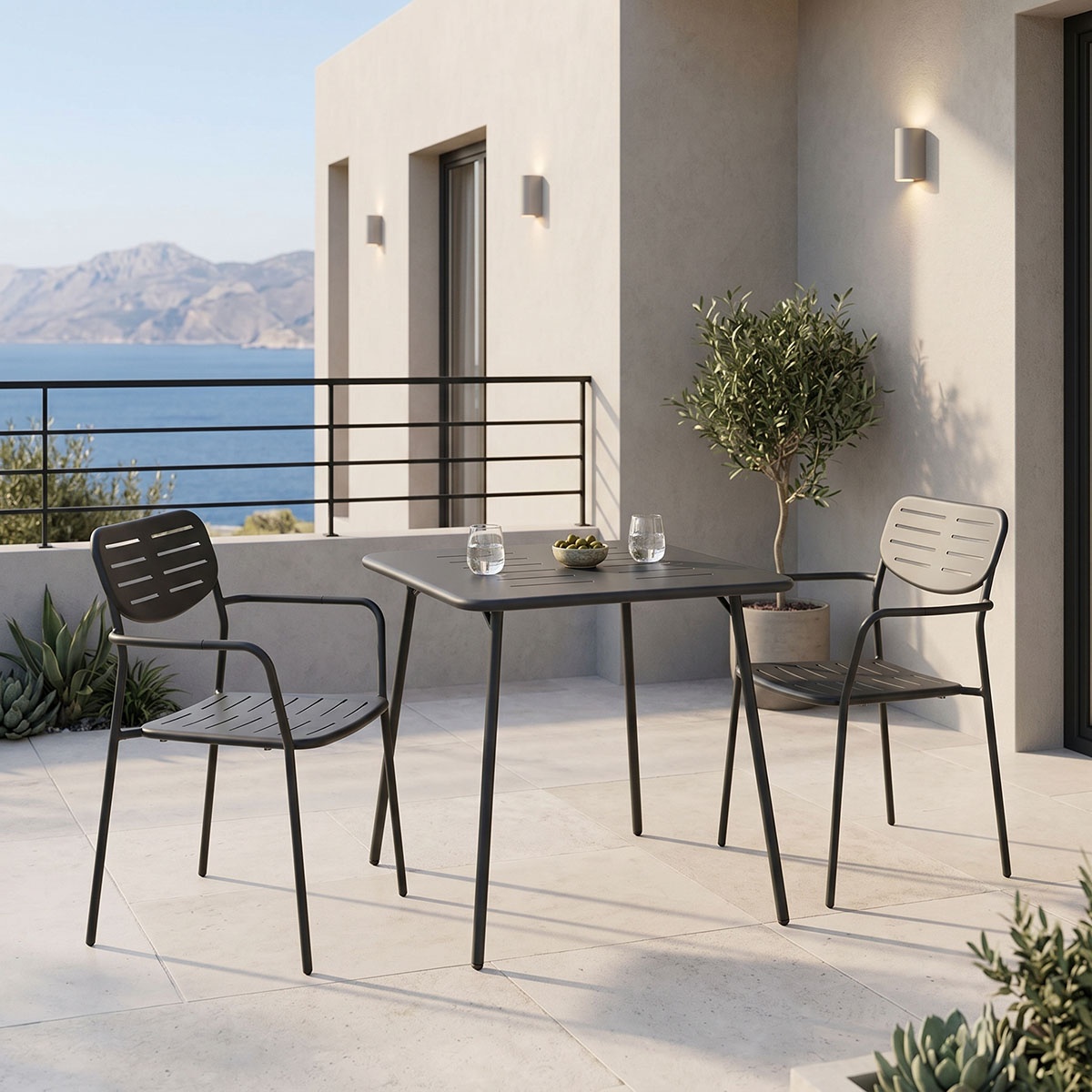 Set 3 bucati masa si scaune gradina Deraby Negru 70x70x73 cm