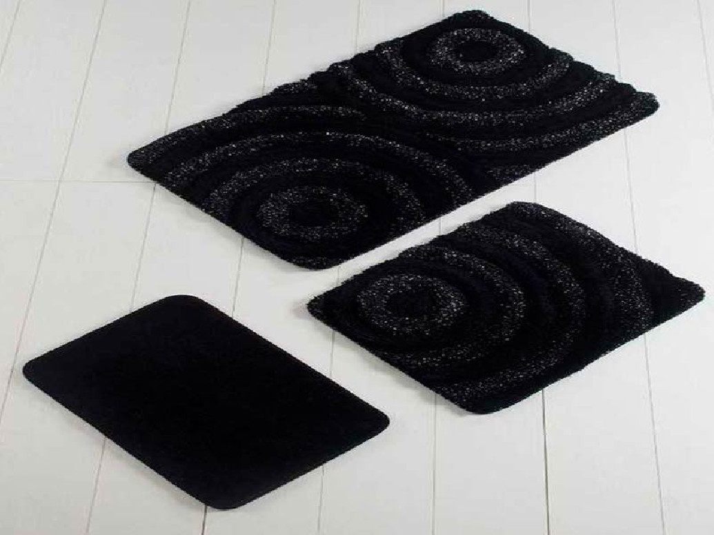 Set 3 Covorase de Baie Wave Negru (Acryl)