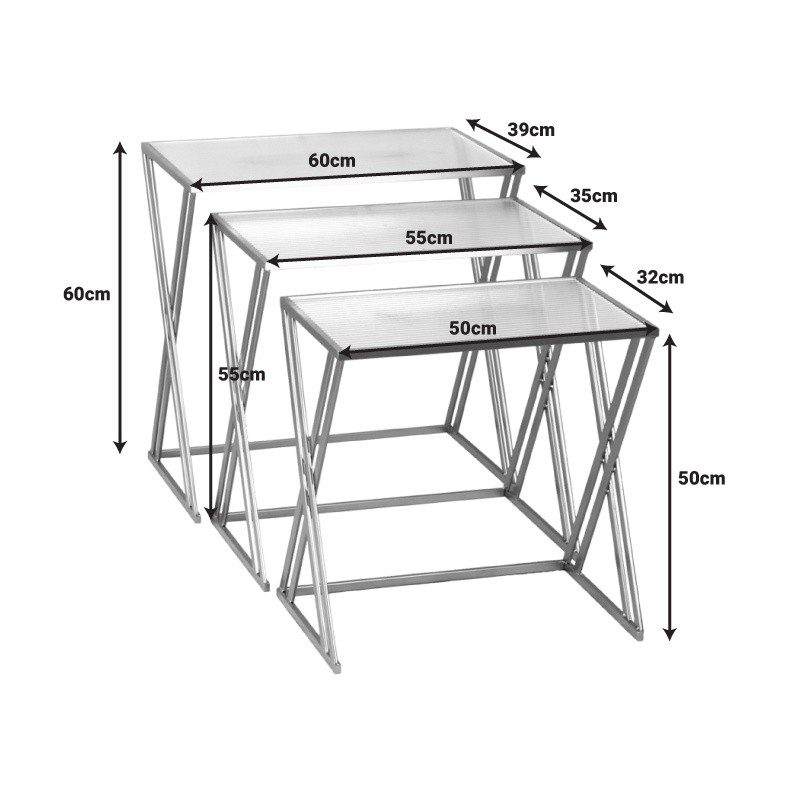 Set 3 masute de cafea Pitche Pako World Auriu 80x37x123 cm