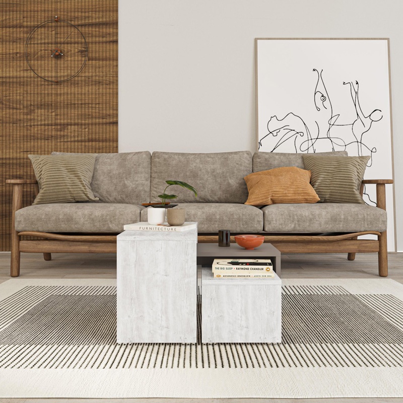 Set 3 masute Kantar, Pako World, Alb, 65x30x39 cm - 2 | YEO