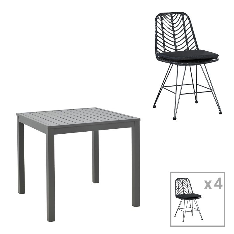 Set 5 mese Kliton-Naoki, Negru, 80x80x74 cm
