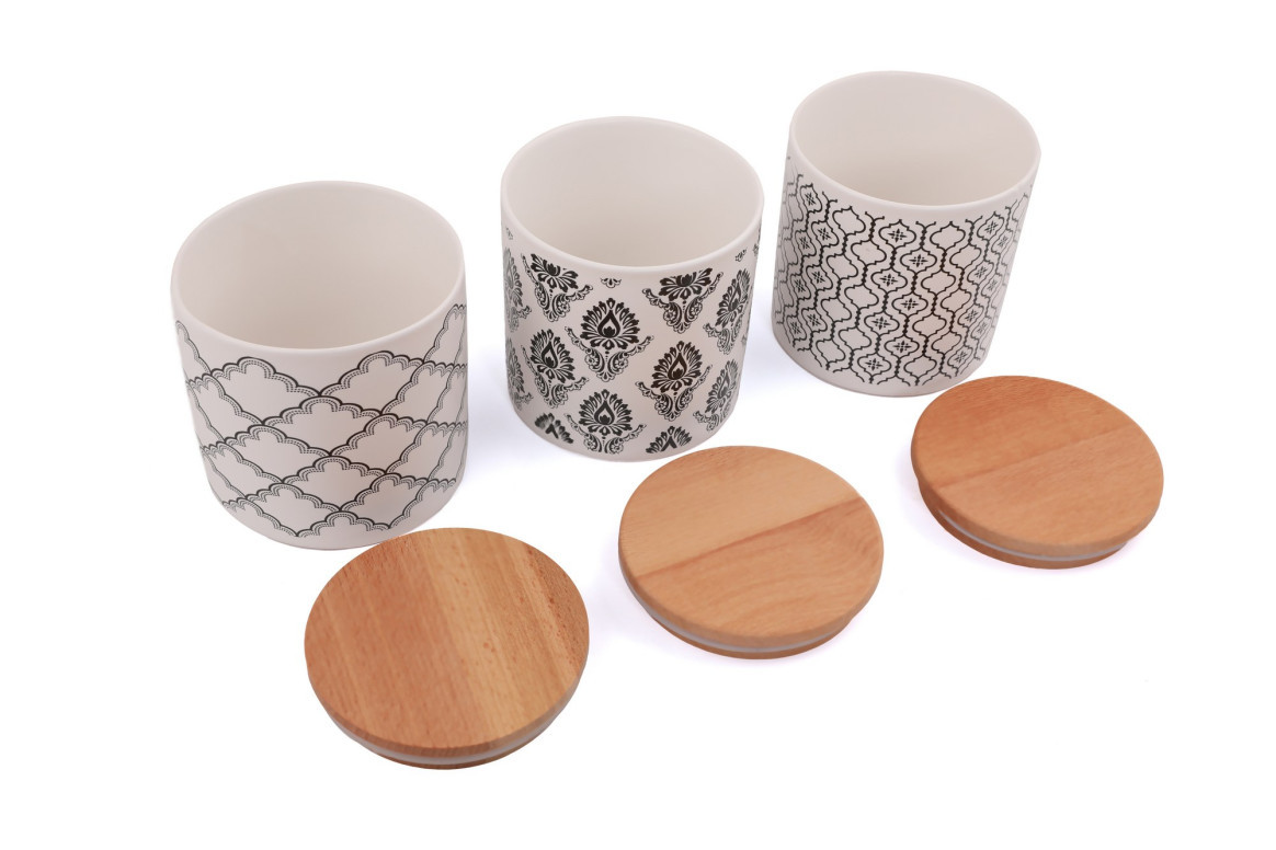 Set 6 cutii de depozitare alimente Ares Storage Box 12 cm 3 Pieces, Alb- Negru