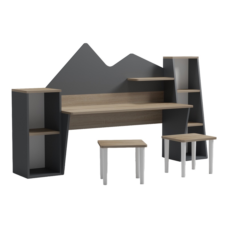 Set birou de copii cu 2 tabureti, 3 buc, Dualto, Pako, Sonoma 180x30x93.6 cm - 2