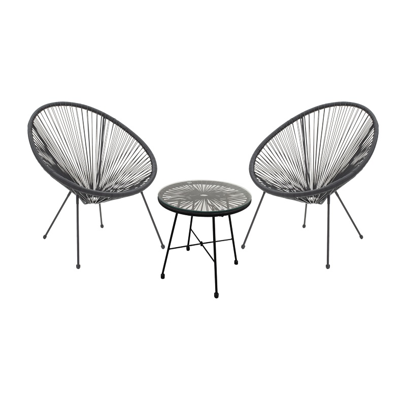 Set de 3 buc masa si scaune de gradina Acapulco metal negru si ratan negru si sticla 71x76x85 cm