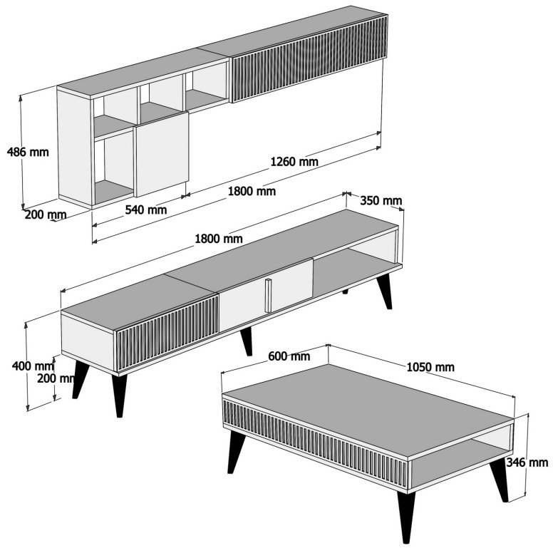 Set de mobilier pentru living Milan, Nuc- Negru - 4 | YEO