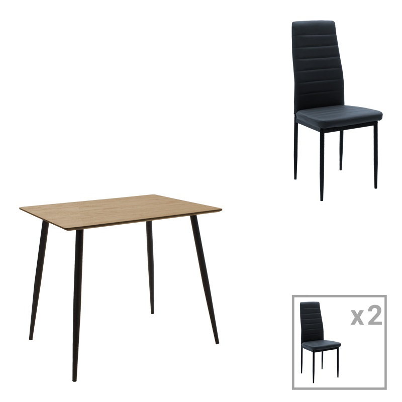 Set dining Cuba-Parker, Pako World, 5 piese, MDF, Sonoma-Negru, 70x70x75 cm