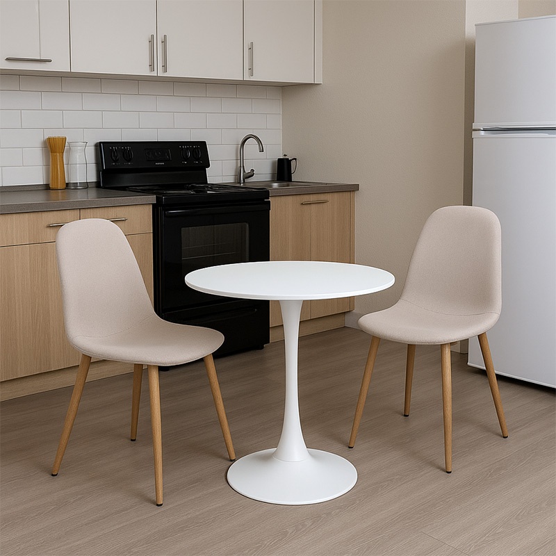 Set dining Elijah-Bella, Pako World, 3 piese, Alb-Bej, 60x60x74 cm - 1 | YEO