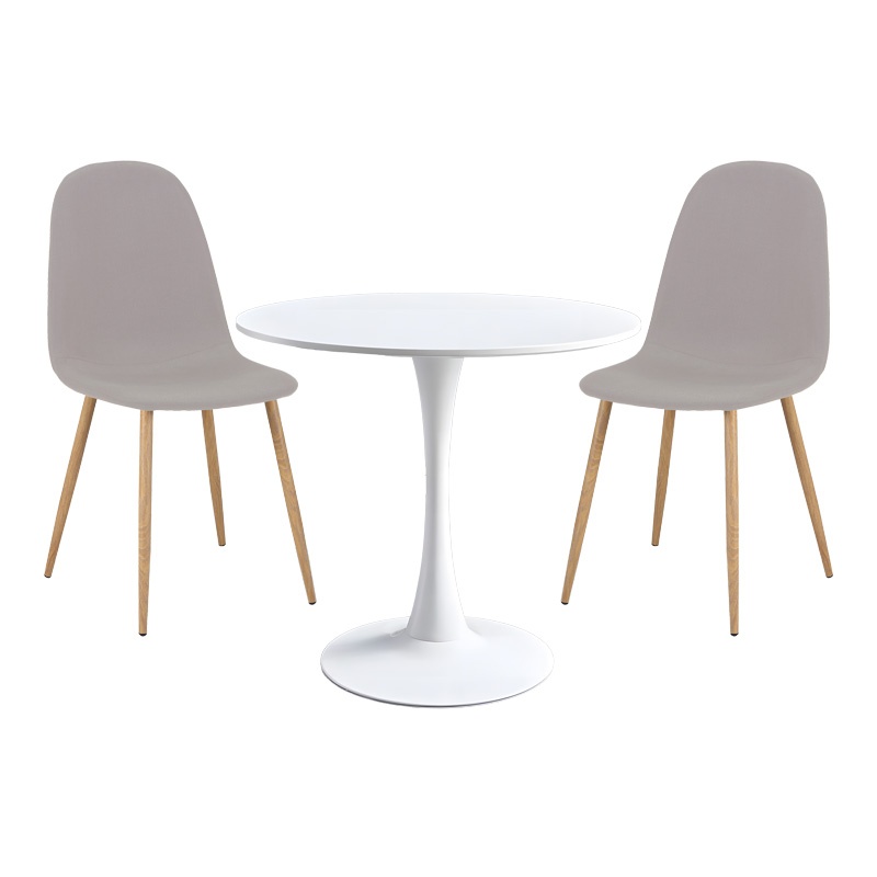 Set dining Elijah-Bella, Pako World, 3 piese, Alb-Gri 60x60x74 cm